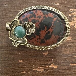 Brown Marble Jade Frog 1960’s Brooch